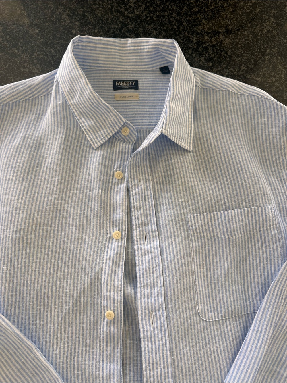 Faherty Men’s Linen Long Sleeved Shirt Blue/White Stripe XL